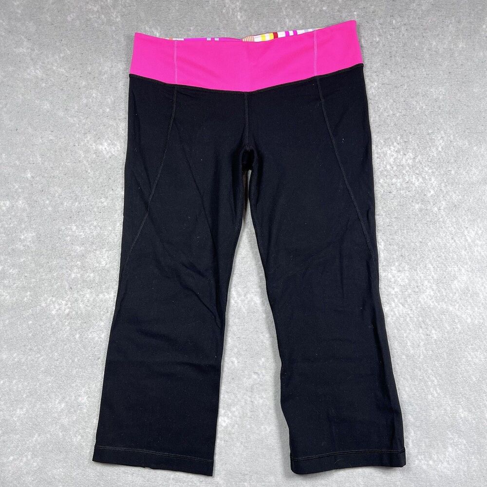 Lululemon Leggings Womens Size 8 Black Pink Crop Legging Athleisure Running
